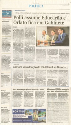JJ - 07/04/15 - pg 3 - política - Polli assume Educação e Orlato fica em Gabinete -
