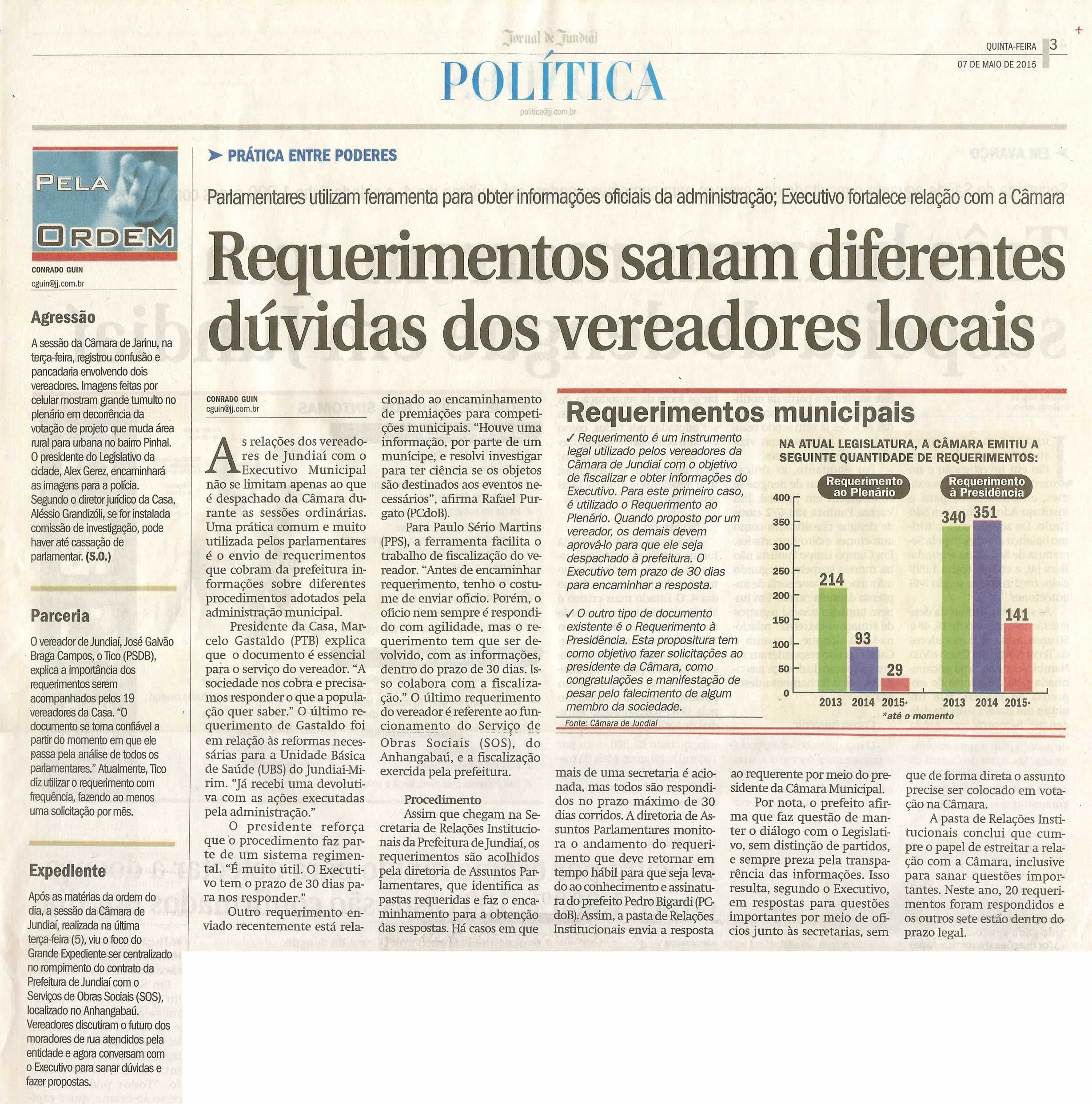 JJ - 07/05/15 - pg 3 - política - Requerimentos sanam diferentes dúvidas dos vereadores locais - 