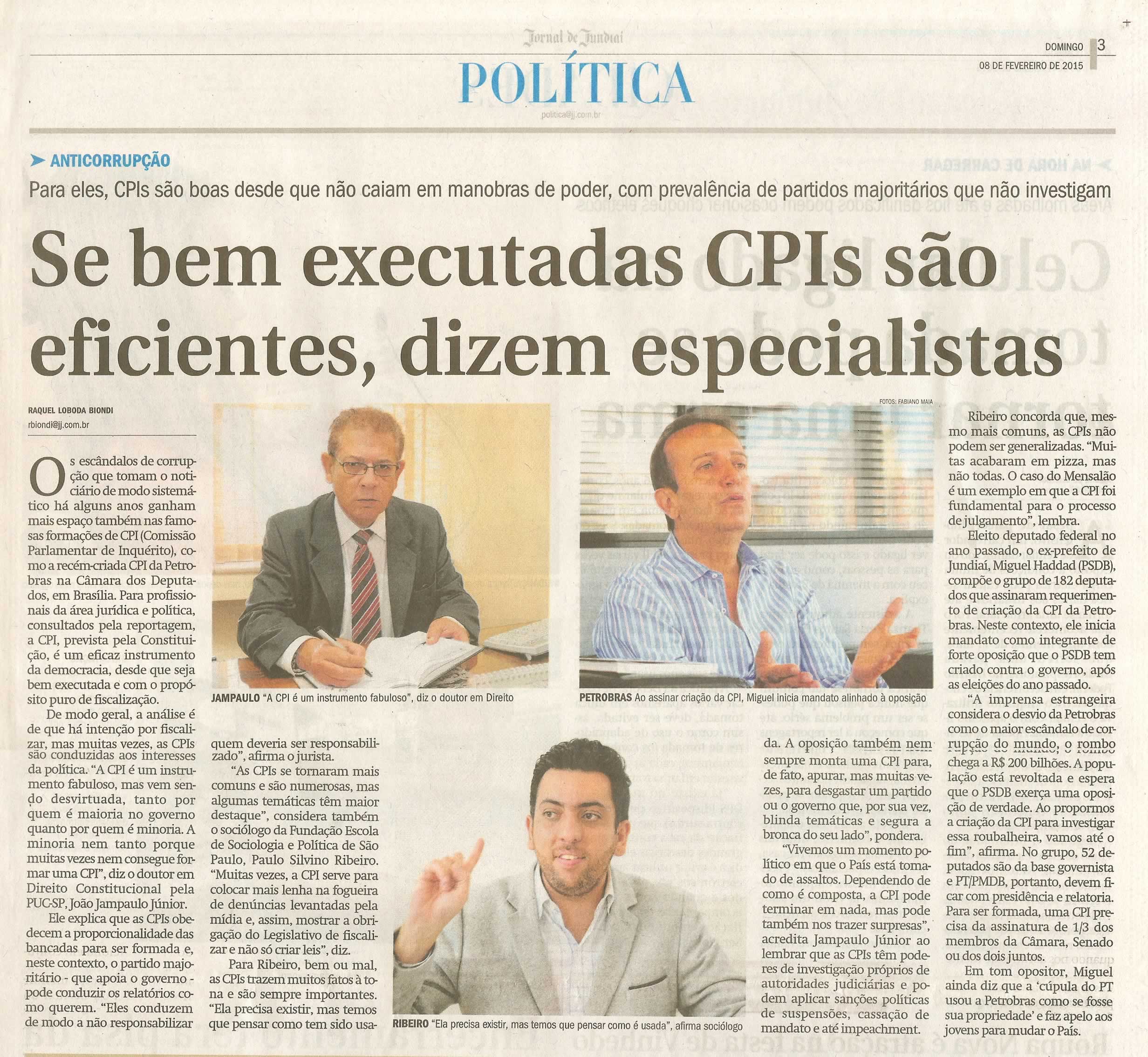 JJ - 08/02/15 - pg 3 - política - Se bem executadas CPIs são eficientes, dizem especialistas -