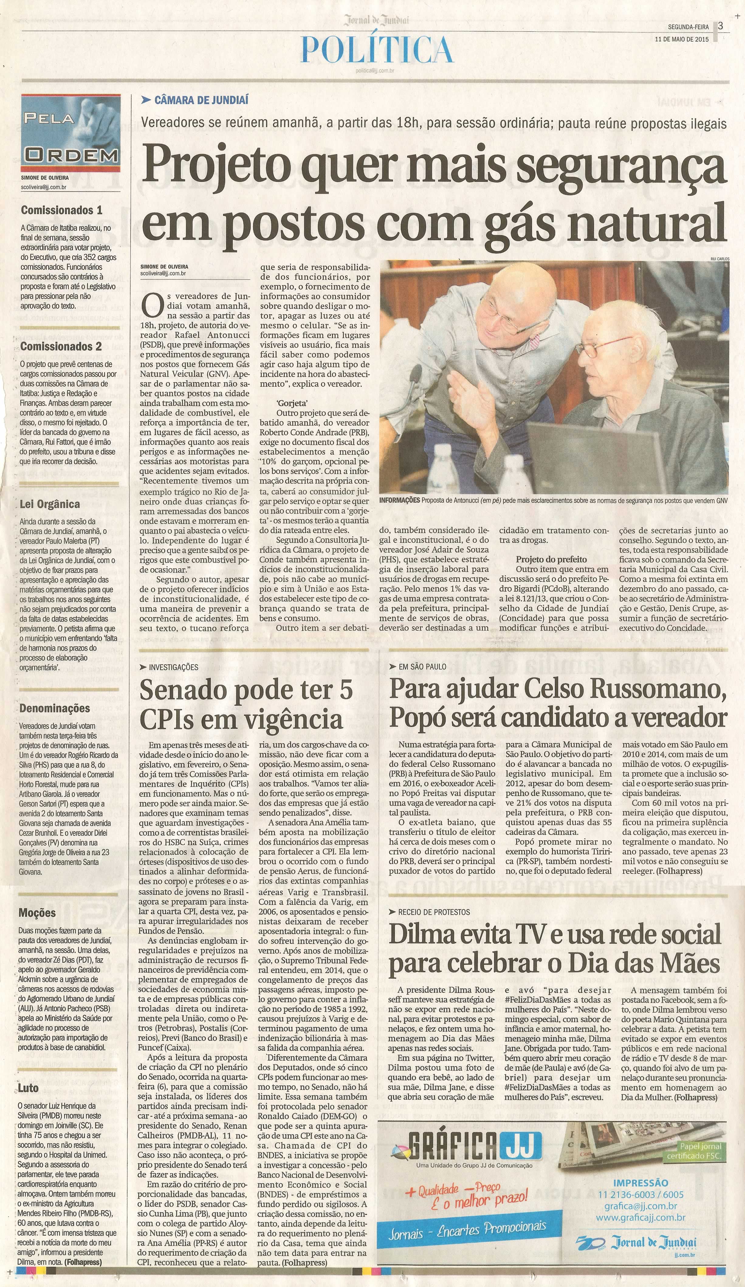 JJ - 11/05/15 - pg 3 - política - Projeto quer mais segurança em postos com gás natural -