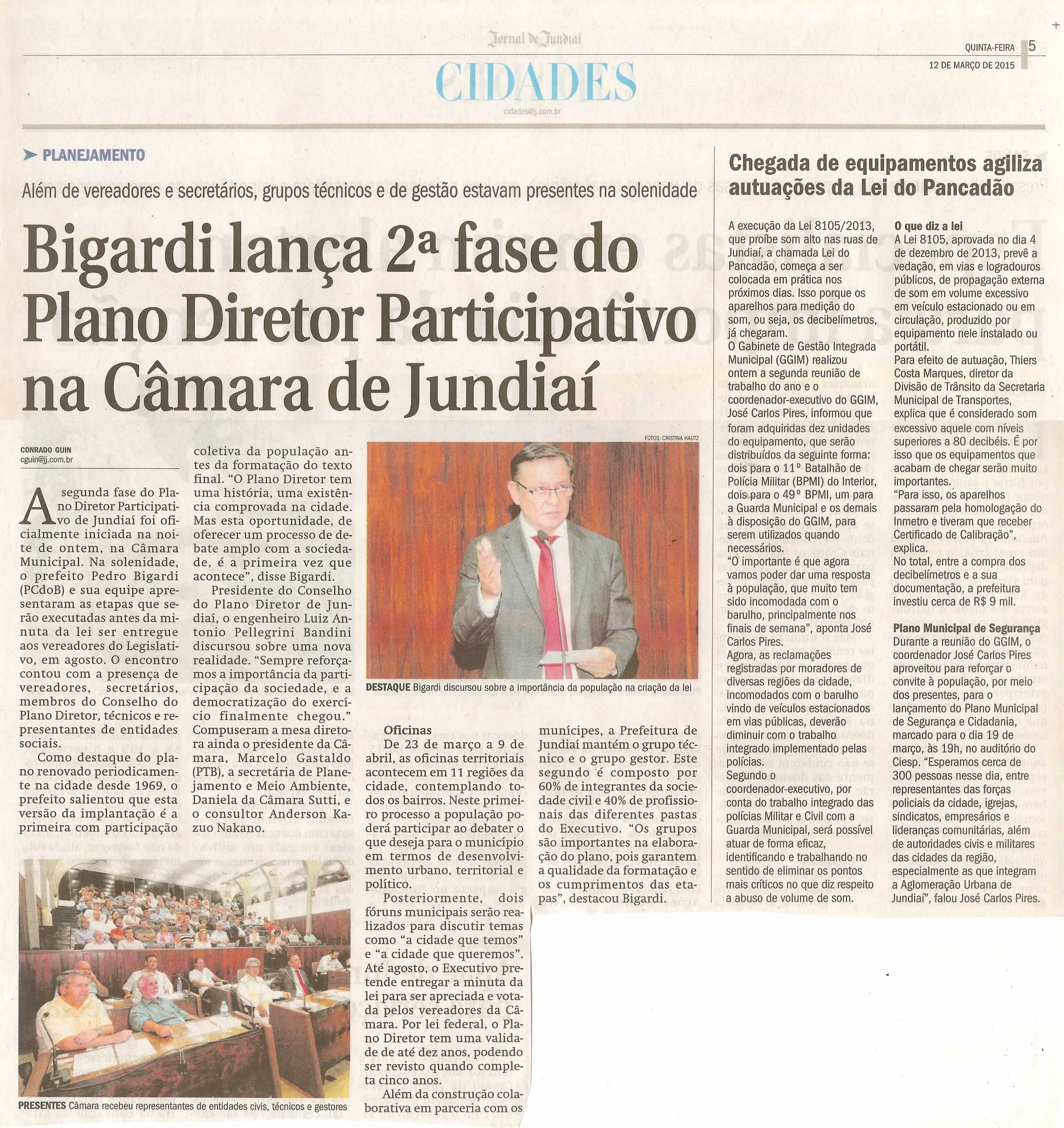 JJ - 12/03/15 - pg 5 - cidades - Bigardi lança 2ª fase do Plano Diretor Participativo na Câmara de Jundiaí -