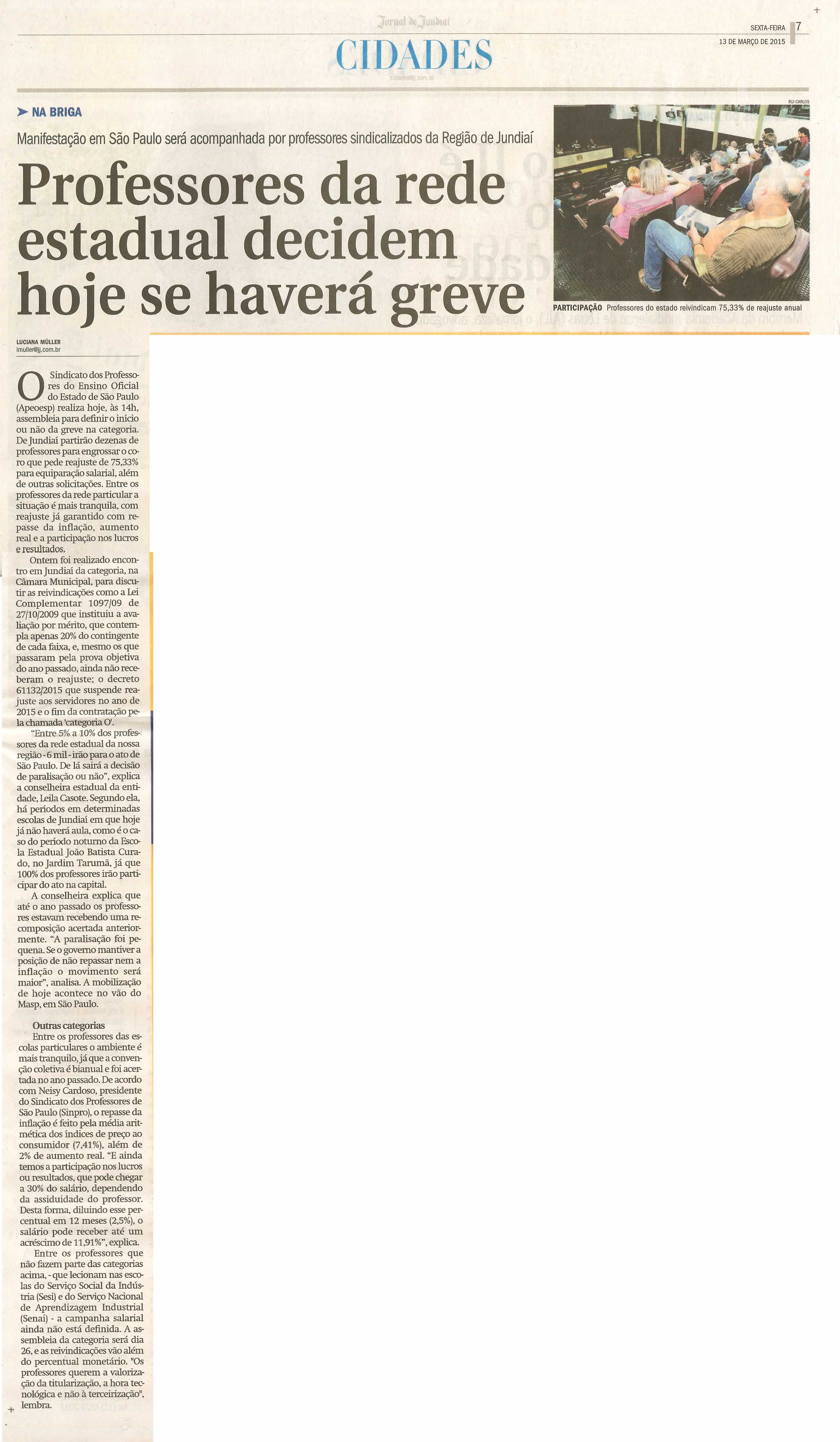 JJ - 13/03/15 - pg 7 - cidades - Professores da rede estadual decidem hoje se haverá greve  -