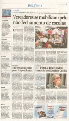  JJ - 14/10/15 - pg 3 - Política - Vereadores se mobilizam pelo não fechamento de escolas - Pela Ordem.
