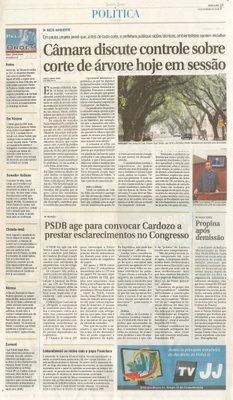JJ - 19/02/15 - pg 3 - política - Câmara discute controle sobre corte de árovre hoje em sessão -