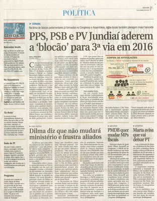 JJ - 20/03/15 - pg 3 - política - PPS, PSB e PV Jundiaí aderem a blocão para 3ª via em 2016 - 