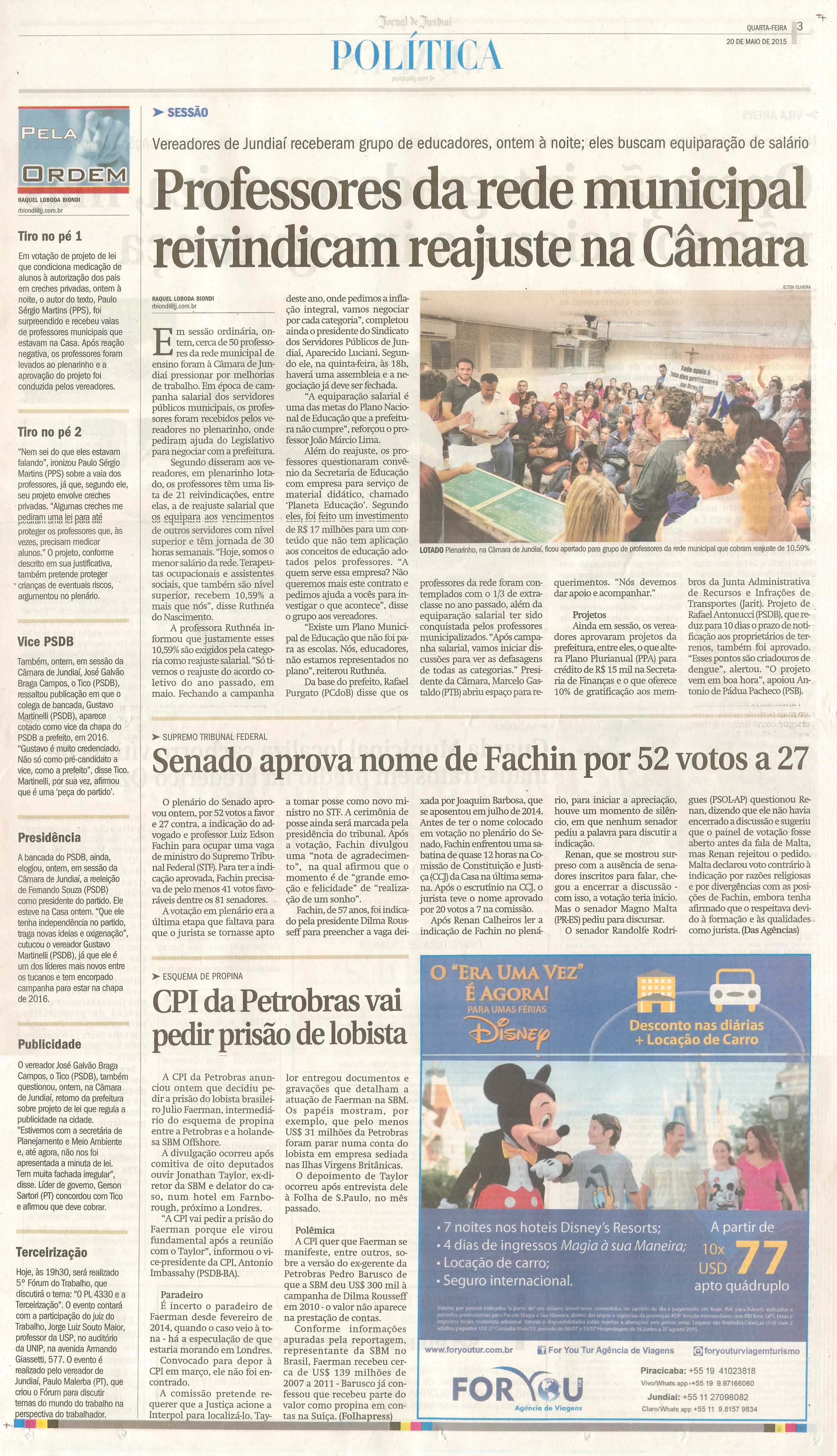  JJ - 20/05/15 - pg 3 - política - Professores da rede municipal reivindicam reajuste na Câmara - pela ordem