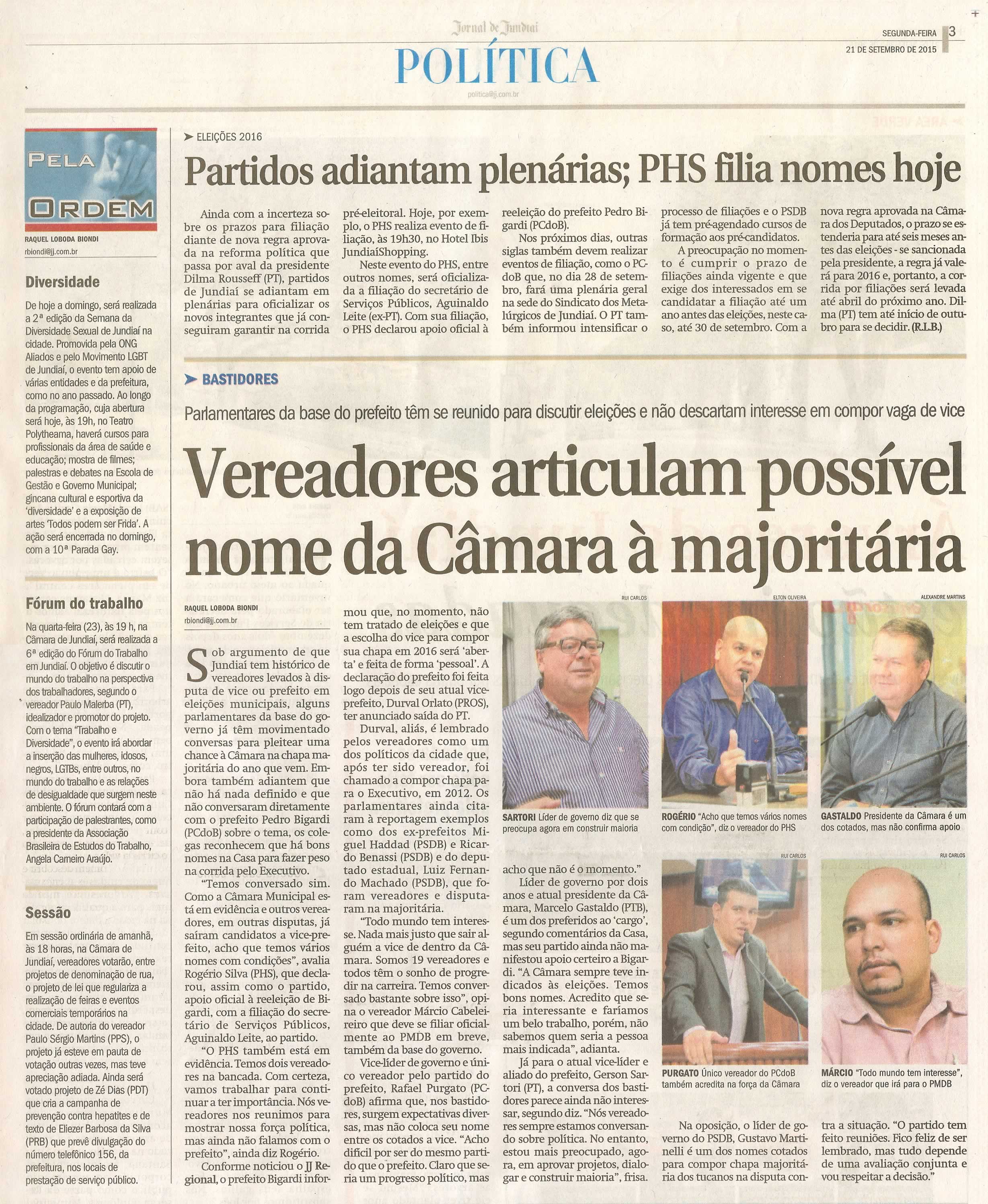  JJ - 21/09/15 - pg 3 - Política - Vereadores articulam possível nome da Câmara à majoritária - Pela Ordem.