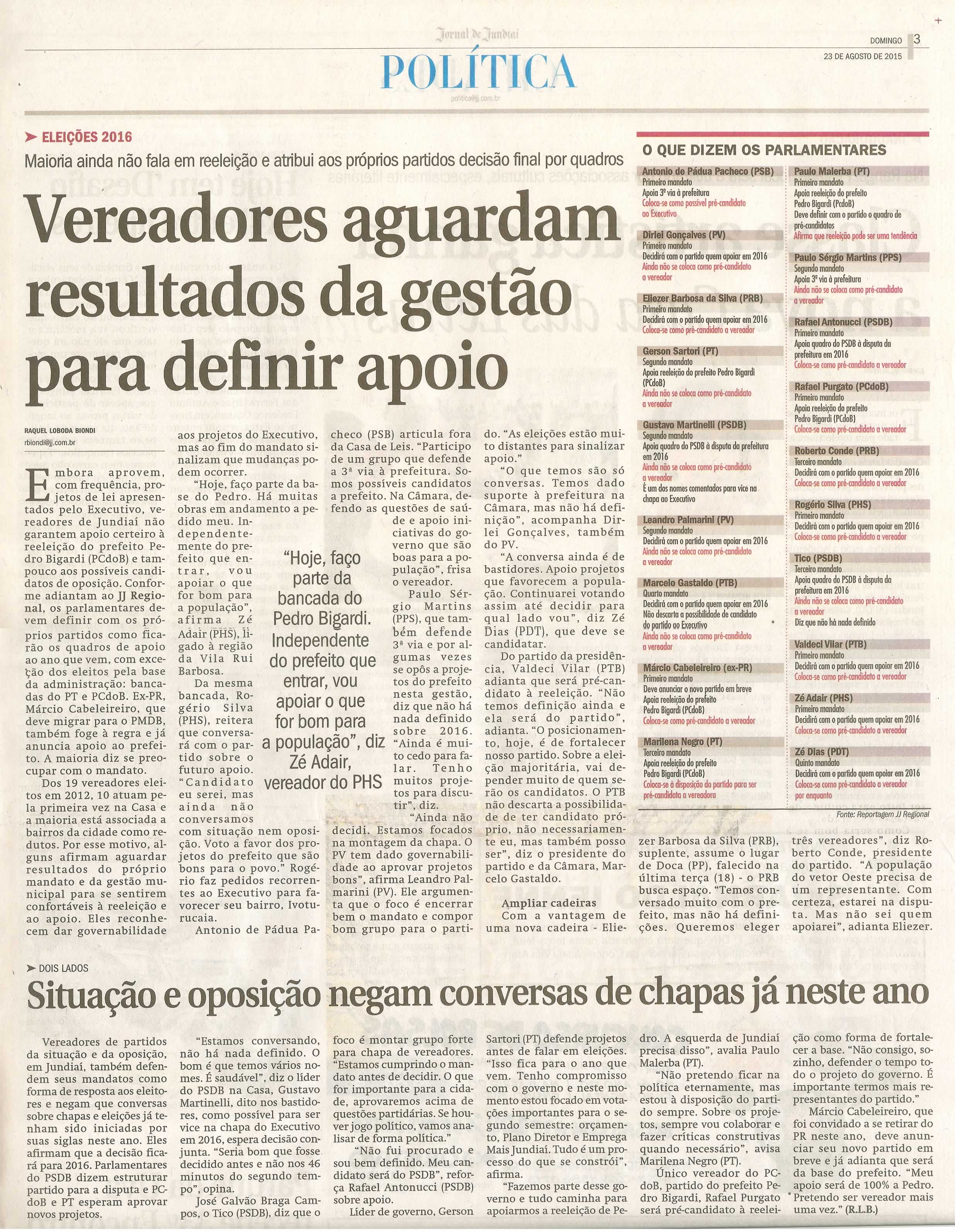 JJ - 23/08/15 - pg 3 - política - Vereadores aguardam resultados da gestão para definir apoio - 