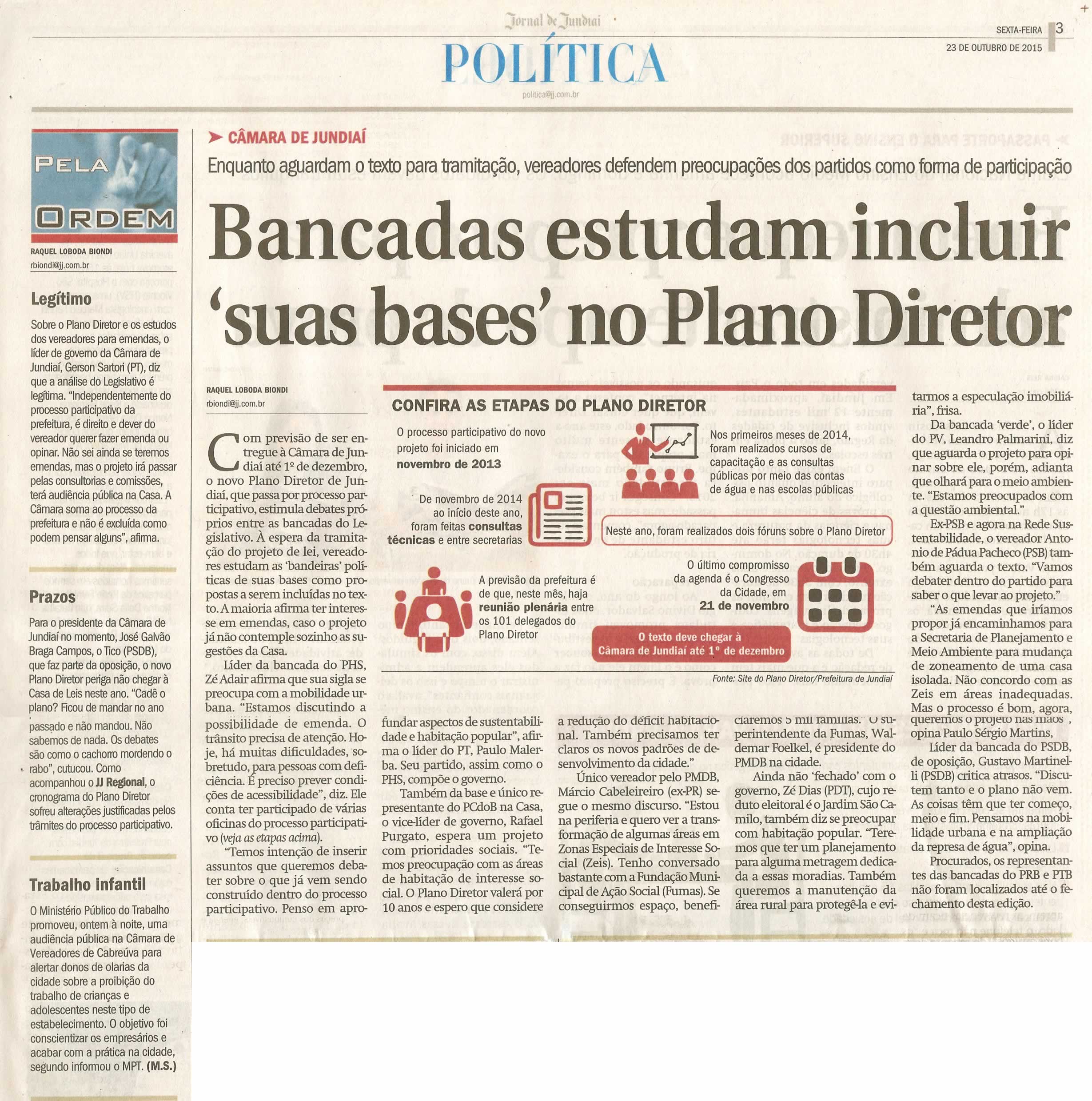 JJ - 23/10/15 - pg 3 - política - Bancadas estudam incluir suas bases no Plano Diretor - 