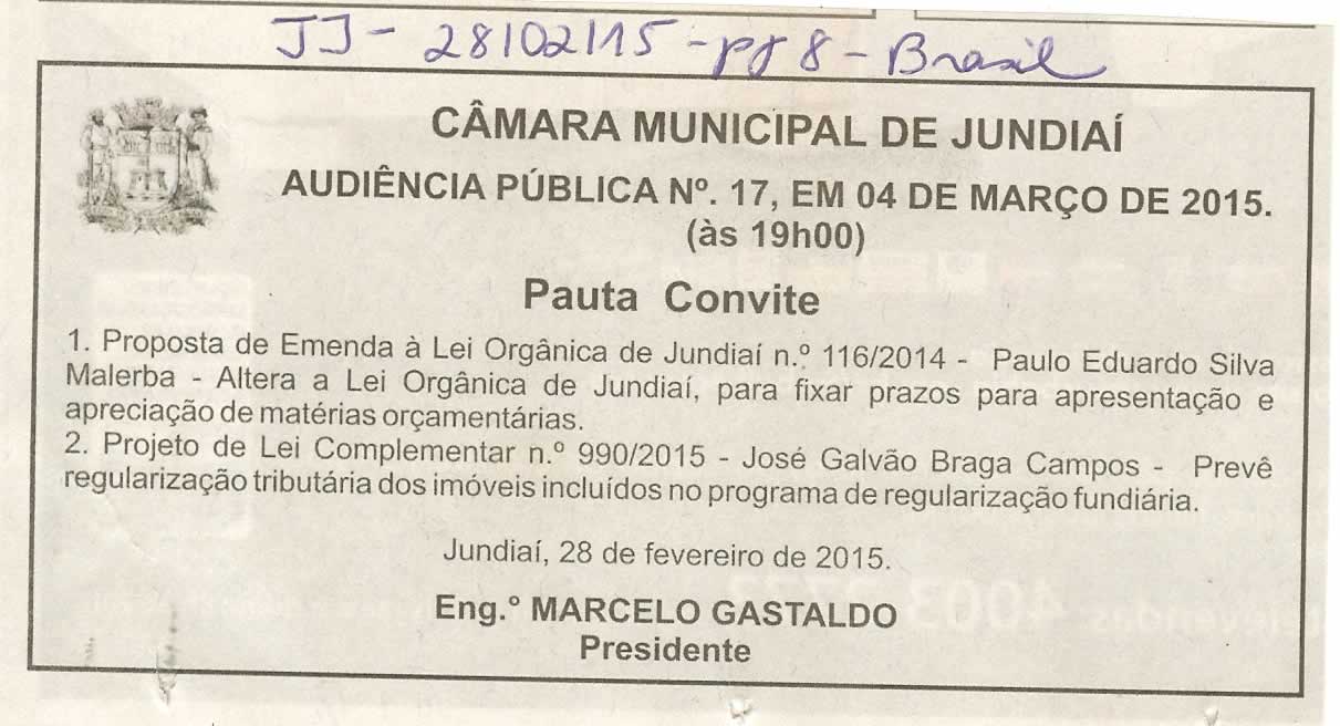 JJ - 28/02/15 - 8 - Brasil - Audiência Pública nº 17 da Câmara Municipal de Jundiaí
