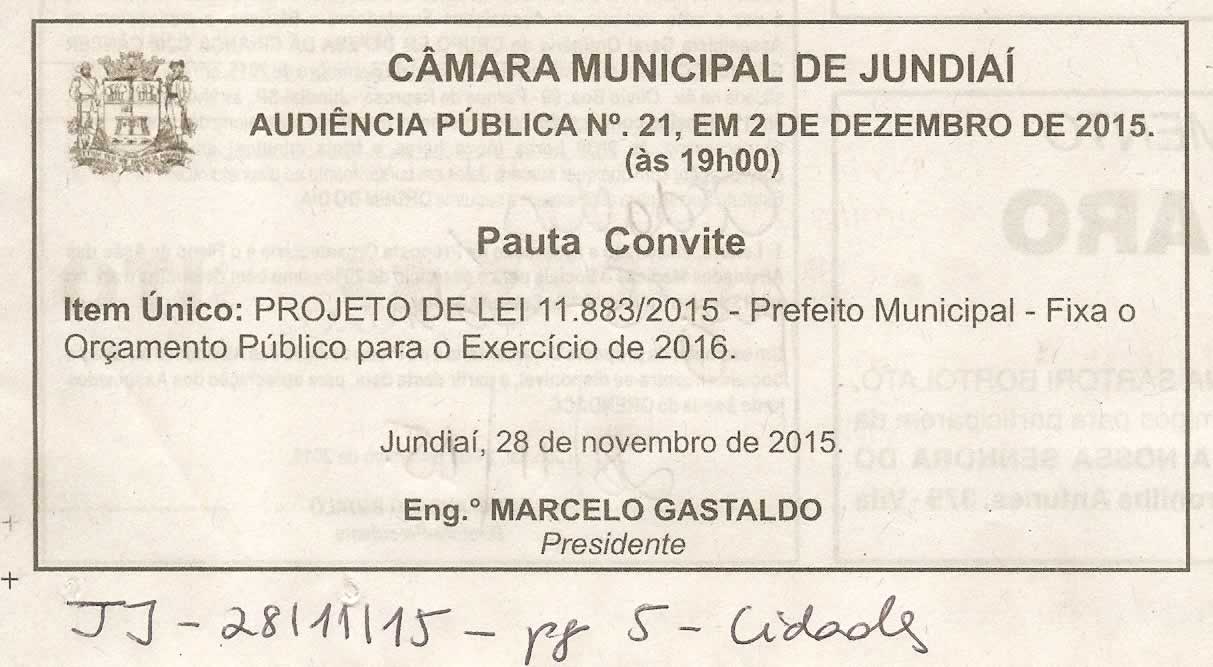 JJ - 28/11/15 - pg 5 - Cidades - Audiência Pública nº 21 da Câmara Municipal de Jundiaí