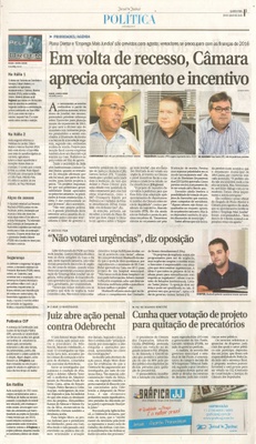 JJ - 29/07/15 - pg 3 - política - Em volta de recesso, Câmara aprecia orçamento e incentivo - 