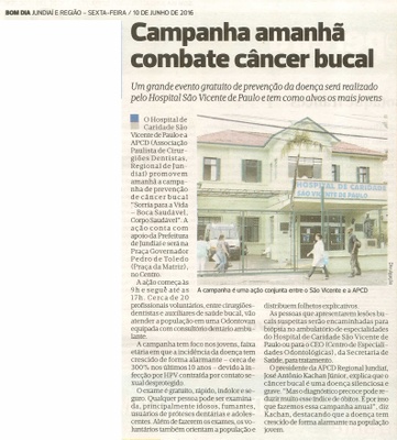 Bom Dia Jundiaí - 10/06/16 - pg 15 - Campanha amanhã combate câncer bucal -