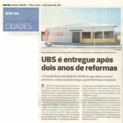 Bom Dia Jundiaí - 14/06/16 - pg 15 - UBS é entregue após dois anos de reformas -