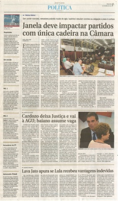 JJ - 01/03/16 - pg 3 - política - Janela deve impactar partidos com única cadeira na Câmara -