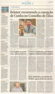JJ - 02/06/16 - pg 3 - política - Relator recomenda a cassação de Cunha no Conselho de Ética - Leis ajudam a conter crise, afirma Sartori -