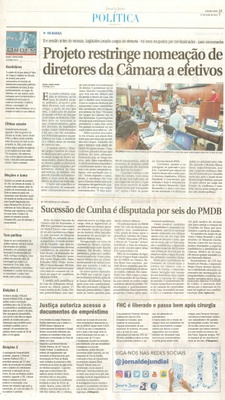 JJ - 11/07/16 - pg 3 - política - Projeto restringe nomeação de diretores da Câmara a efetivos -