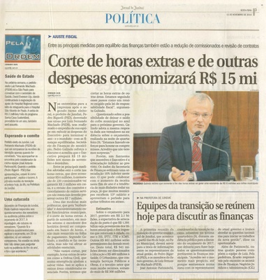 JJ - 11/11/16 - pg 3 - política - Corte de horas extras e de outras despesas economizará R$ 15 mi -