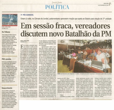 JJ - 12/02/16 - pg 3 - política - Em sessão fraca, vereadores discutem novo Batalhão da PM - 