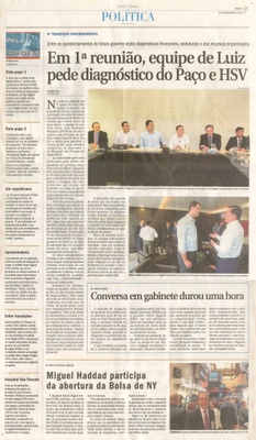 JJ - 12/11/16 - pg 3 - política - Em 1ª reunião, equipe de Luiz pede diagnóstico do Paço e HSV - 