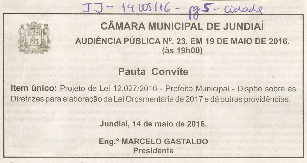 JJ - 14/05/16 - pg 5 - Cidades - Audiência Pública nº 23 da Câmara Municipal de Jundiaí -