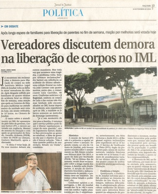  JJ - 16/02/16 - pg 3 - Política - Vereadores discutem demora na liberação de corpos no IML.