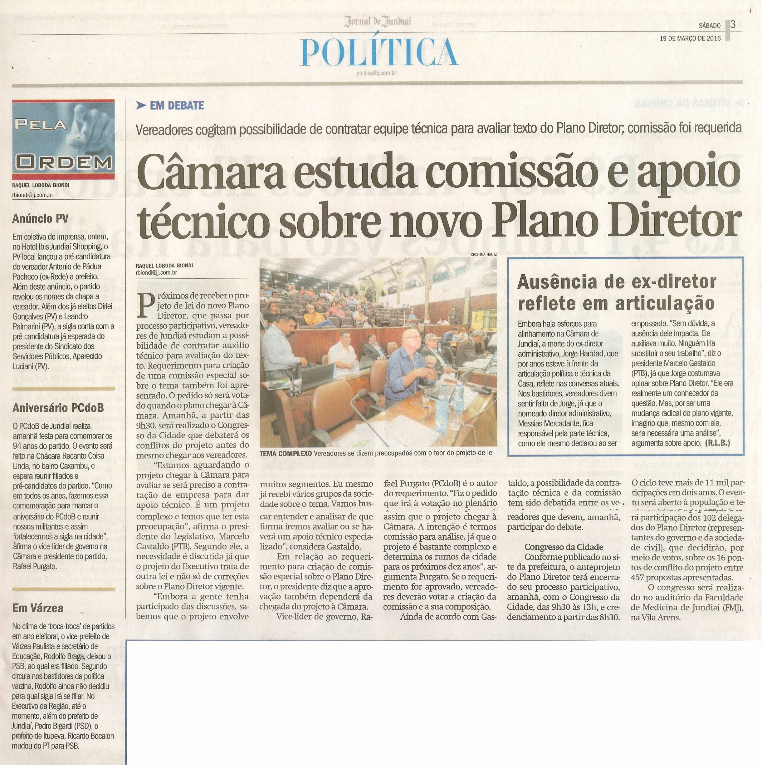JJ - 19/03/16 - pg 3 - política - Câmara estuda comissão e apoio técnico sobre novo plano diretor -