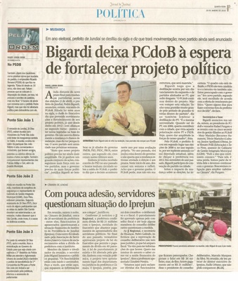  JJ - 20/01/16 - pg 3 - Política - Bigardi deixa PCdoB à espera de fortalecer projeto político - Com pouca adesão, servidores questionam situação do Iprejun - Pela Ordem.