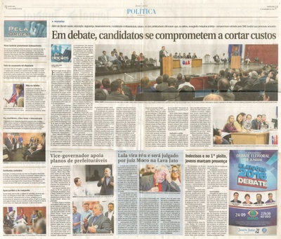 JJ - 21/09/16 - pgs 2 e 3 - política - Em debate, candidatos se comprometem a cortar custos -