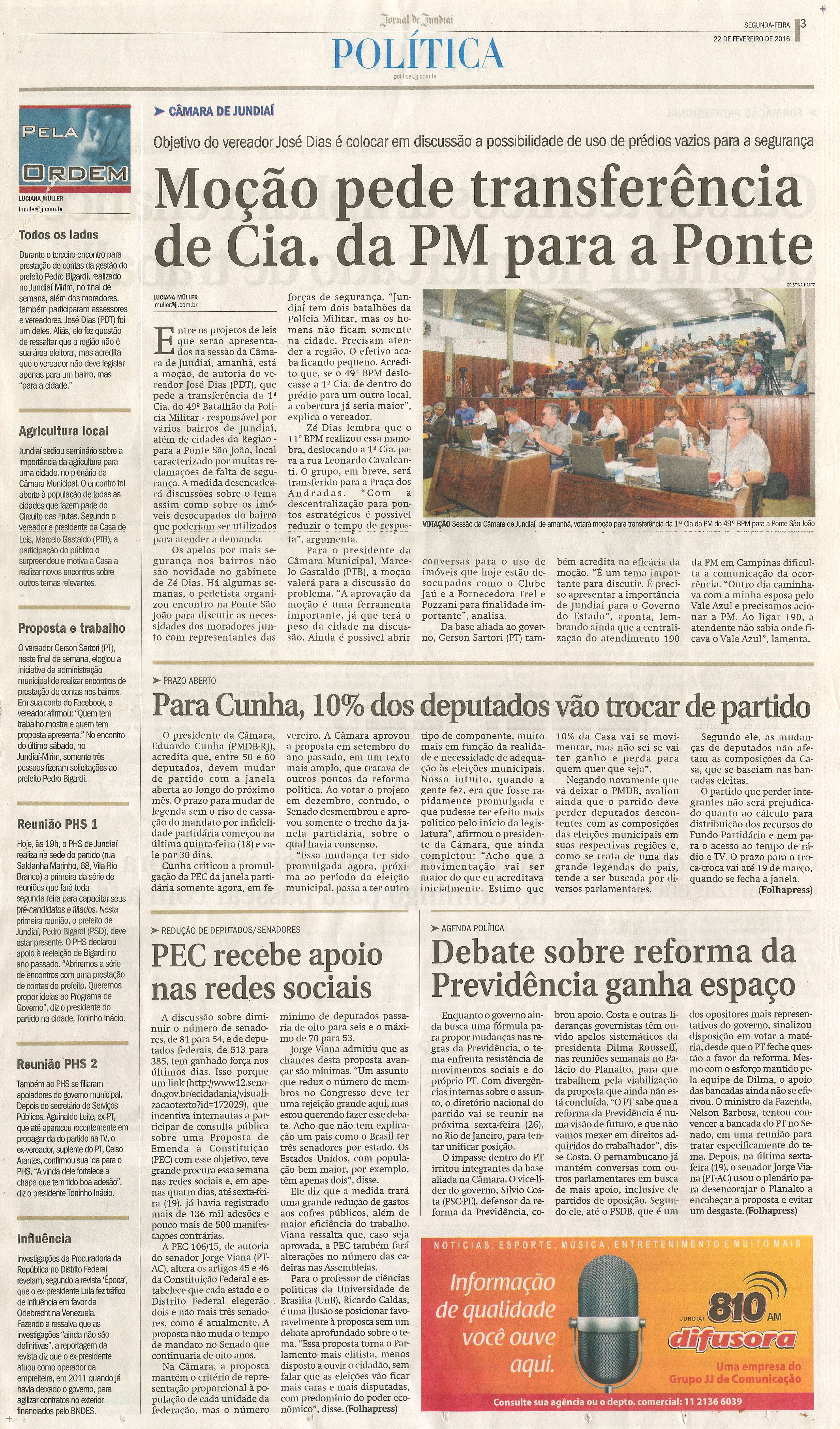  JJ - 22/02/16 - pg 3 - Política - Moção pede transferência de Cia. da PM para a Ponte - Pela Ordem.