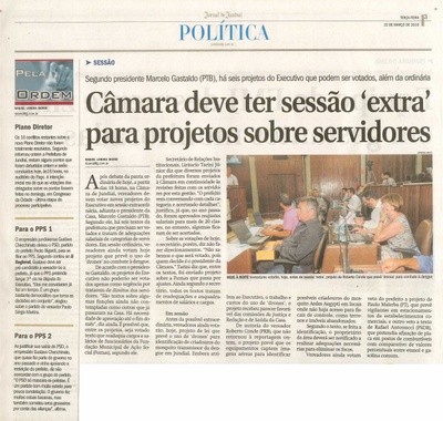 JJ - 22/03/16 - pg 3 - política - Câmara deve ter sessão extra para projetos sobre servidores -