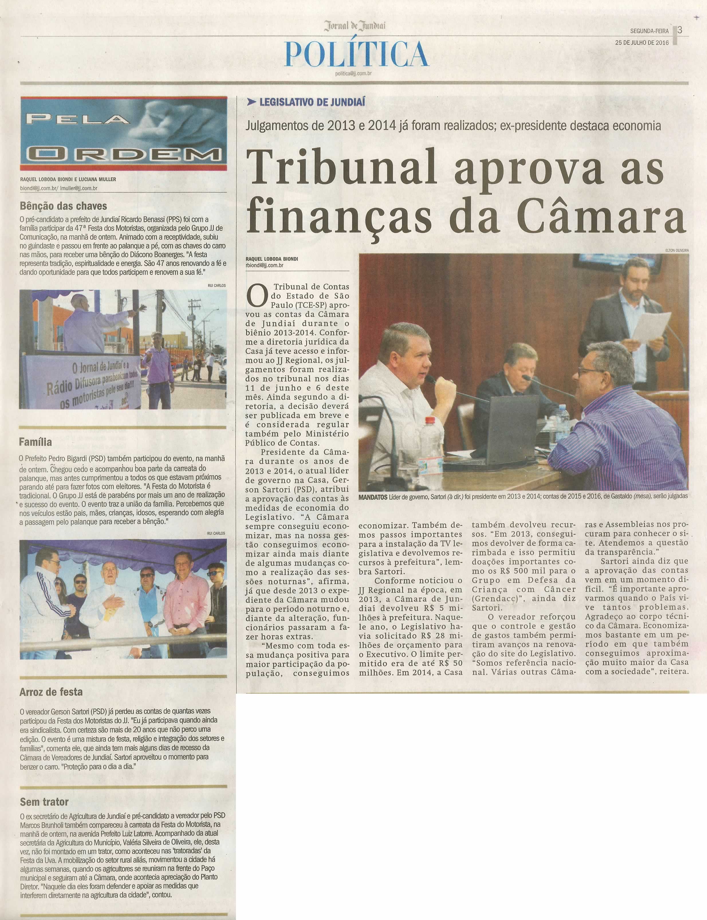 JJ - 25/07/16 - pg 3 - política - Tribunal aprova as finanças da Câmara -