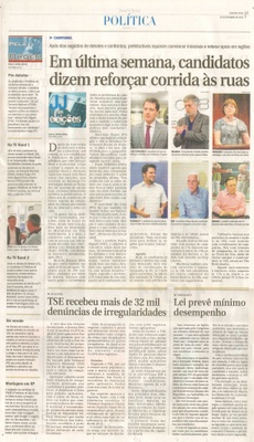 JJ - 26/09/16 - pg 3 - política - Em última semana, candidatos dizem reforçar corrida às ruas -