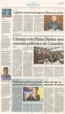JJ - 28/06/16 - pg 3 - política - Legislativo presta homenagem à Difusora na sessão - Câmara vota Plano Diretor sem emenda polêmica do Caxambu -