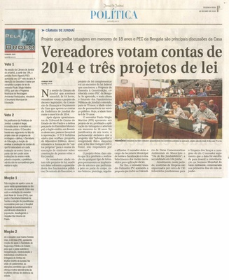JJ - 30/05/16 - pg 3 - política - Vereadores votam contas de 2014 e três projetos de lei - 