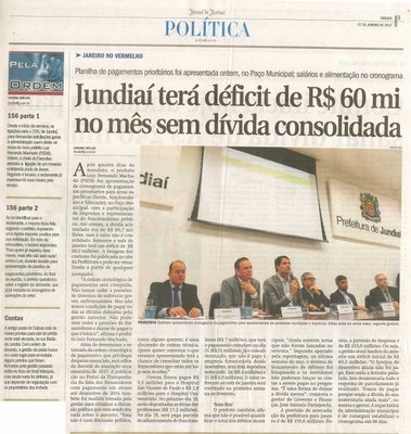JJ - 07/01/17 - pg 3 - política - Jundiaí terá déficit de R$ 60 mi no mês sem dívida consolidada -