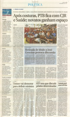 JJ - 08/02/17 - pg 3 - Política - Após costuras, PTB fica com CJR e Saúde; novatos ganham espaço - Pela Ordem.