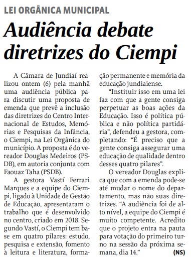 Audiência debate diretrizes do Ciempi