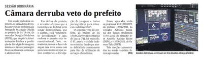 Câmara derruba veto do prefeito