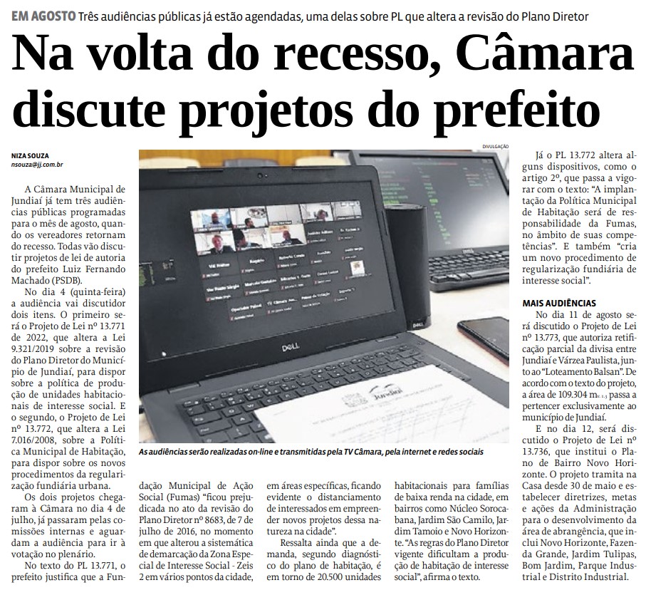 Na volta do recesso, Câmara discute projetos do prefeito