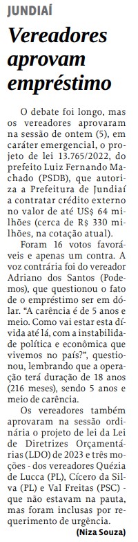 Vereadores aprovam empréstimo