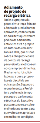 Adiamento de projeto de recarga elétrica