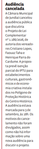 Audiência cancelada