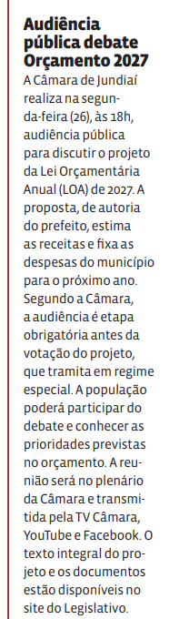 Audiência pública debate Orçamento 2027