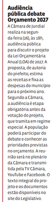 Audiência pública debate Orçamento 2027