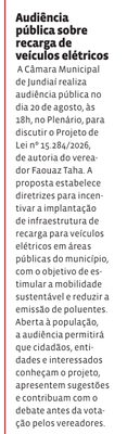 Audiência pública sobre recarga de veículos elétricos