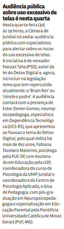Audiência pública sobre uso excessivo de telas é nesta quarta