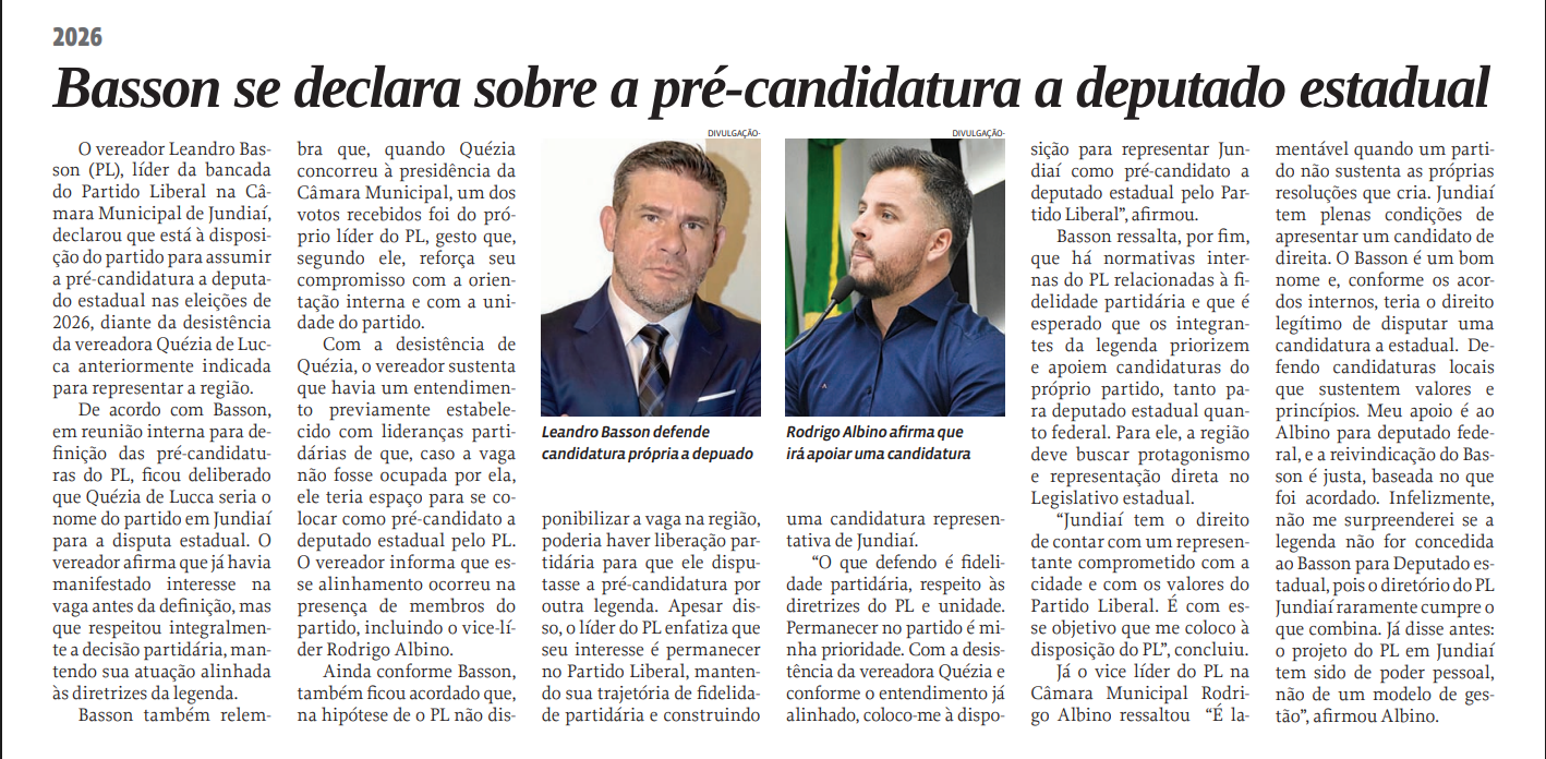 Basson se declara sobre a pré-candidatura a deputado estadual