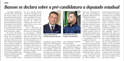 Basson se declara sobre a pré-candidatura a deputado estadual