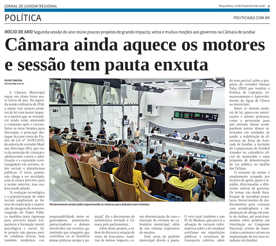 Câmara ainda aquece os motores e sessão tem pauta enxuta